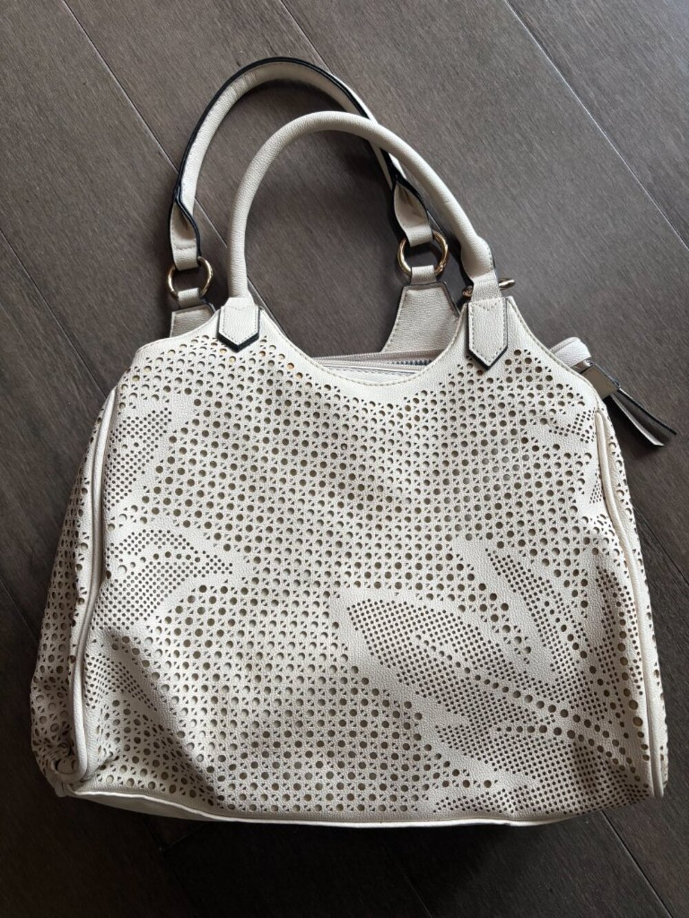 Vegan Leather Off-white medium top handle satchel bag